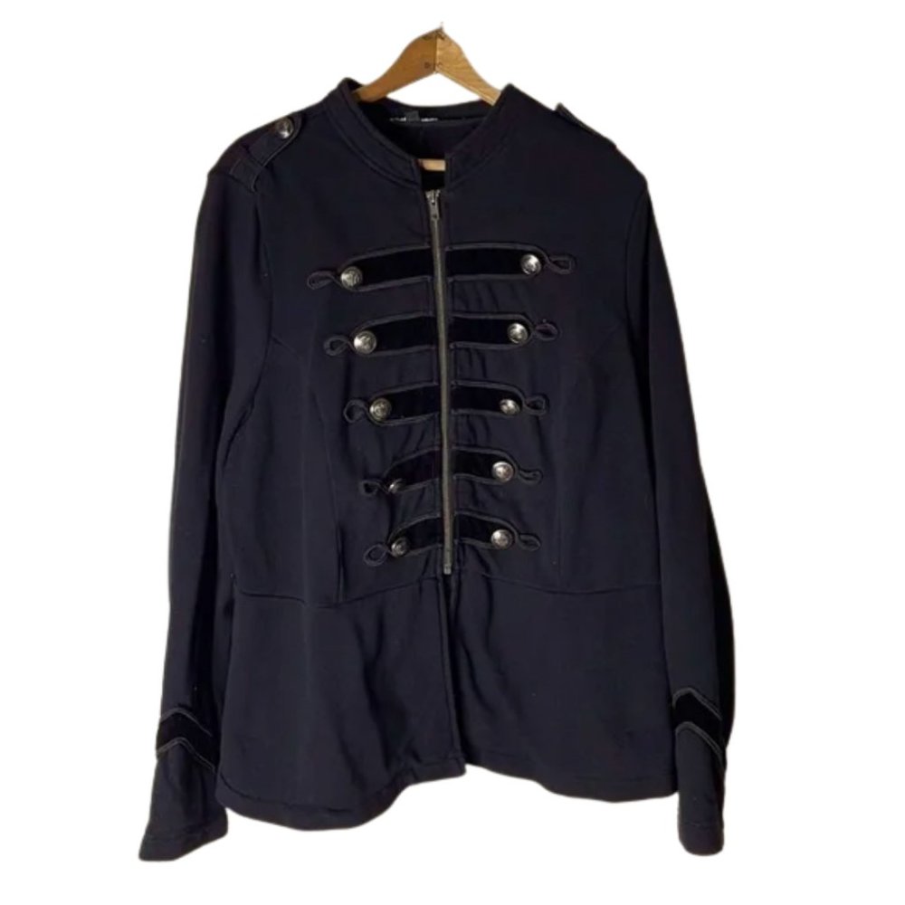 Torrid jacket black military style moto sweatshirt button & velvet detail 2XL